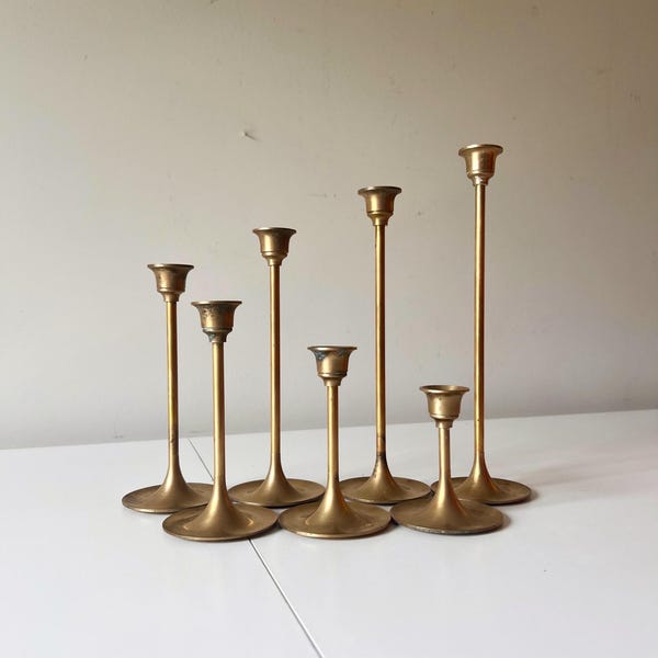 Vintage Messing Kerzenständer Set, Mid-Century Modern