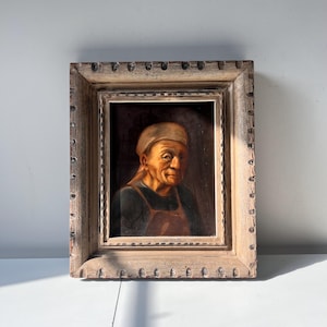 Vintage Dutch Style Framed Oil Portrait Painting, Signed