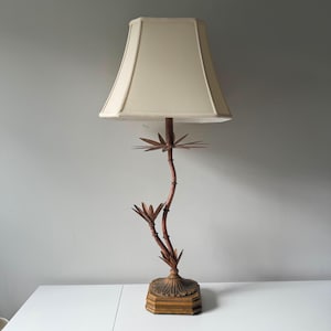 Vintage Bamboo Tole Metal Curvy Tall Table Lamp with Cream Lampshade