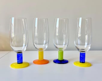 WMF Germany Multicolor Art Glass Large Goblets, Iced Tea Glasses, Memphis Milano Style 1980s