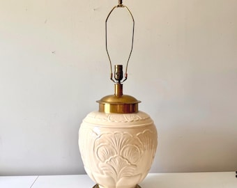 Bok Choy Lenox Style Large Porcelain Lamp with Brass Accents – Restored, Rewired