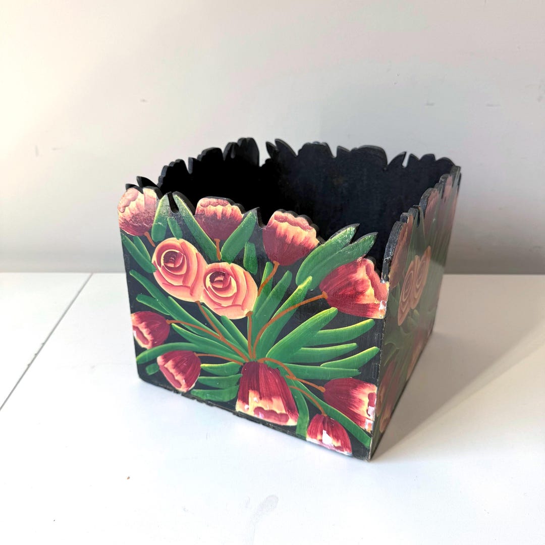 Hand Painted Floral Wood Planter Box - Etsy
