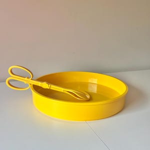 Vintage Dansk Designs Denmark Yellow Melamine Tray and Salad Tongs, Mid-Century Modern Retro Plastic