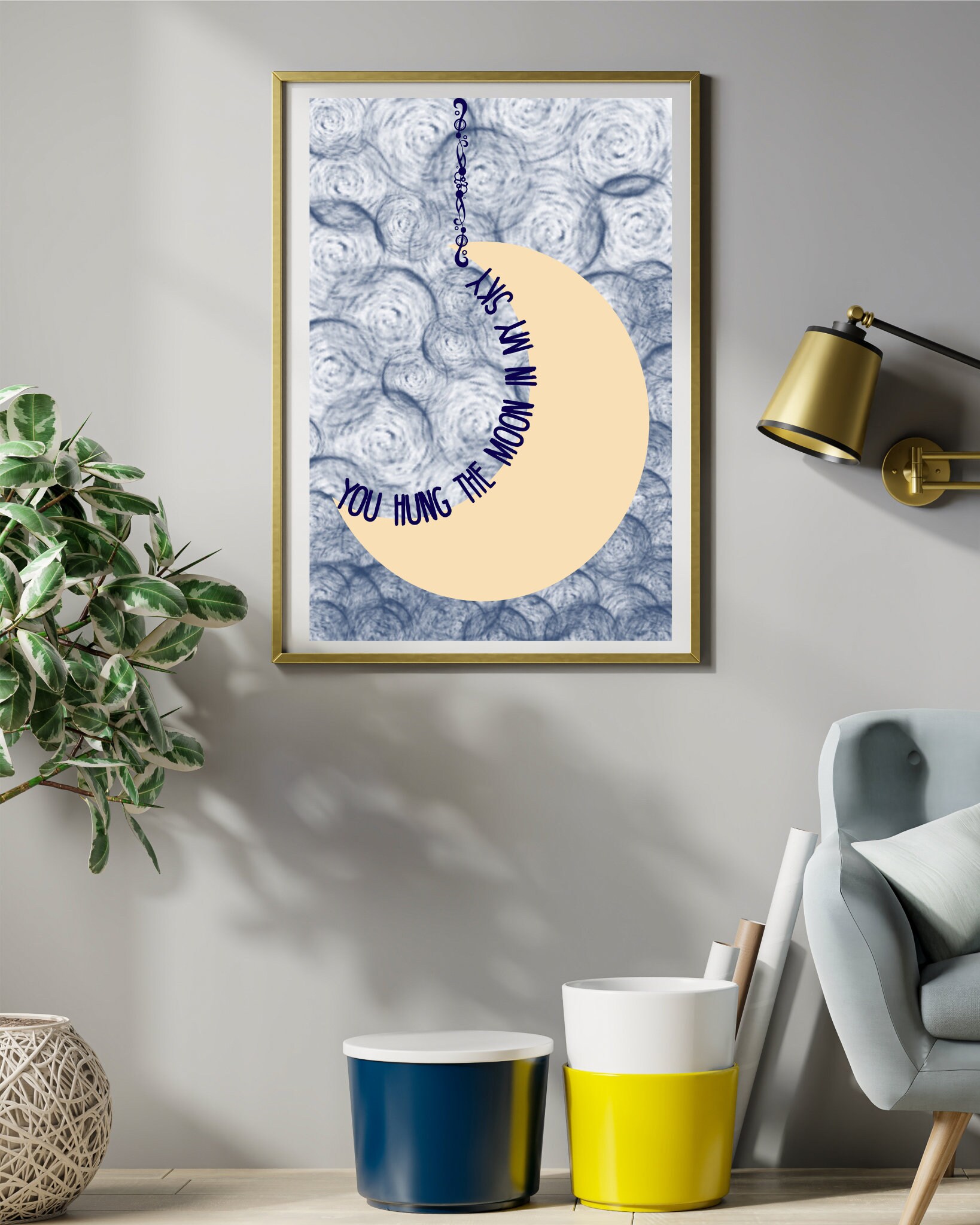 Boho Moon Digital Wall Art, Bohemian Moon Printable Wall Art, Cute Boho ...