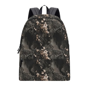 Gothic Grunge Lace and Roses Printed Backpack – Durable Canvas & Polyester, Laptop Sleeve Option, 3 Sizes, Adults Students Kids Work Travel