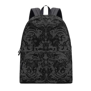 Gothic Black Damask Backpack – Durable Canvas & Polyester, Laptop Sleeve Option, 3 Sizes, Adults Students Kids Work Travel