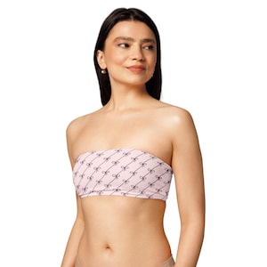 Luxury Coquette Light Pink Bow Bandeau Strapless Bikini Top – Feminine Wrap-Style Tube Swim Top, Premium Eco-Friendly Recycled UPF 50+