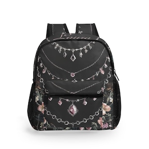 The Vampire’s Jewels 11 Inch Cute Daypack Backpack Black Bag Goth Grunge Gift for Her, optional personalisation