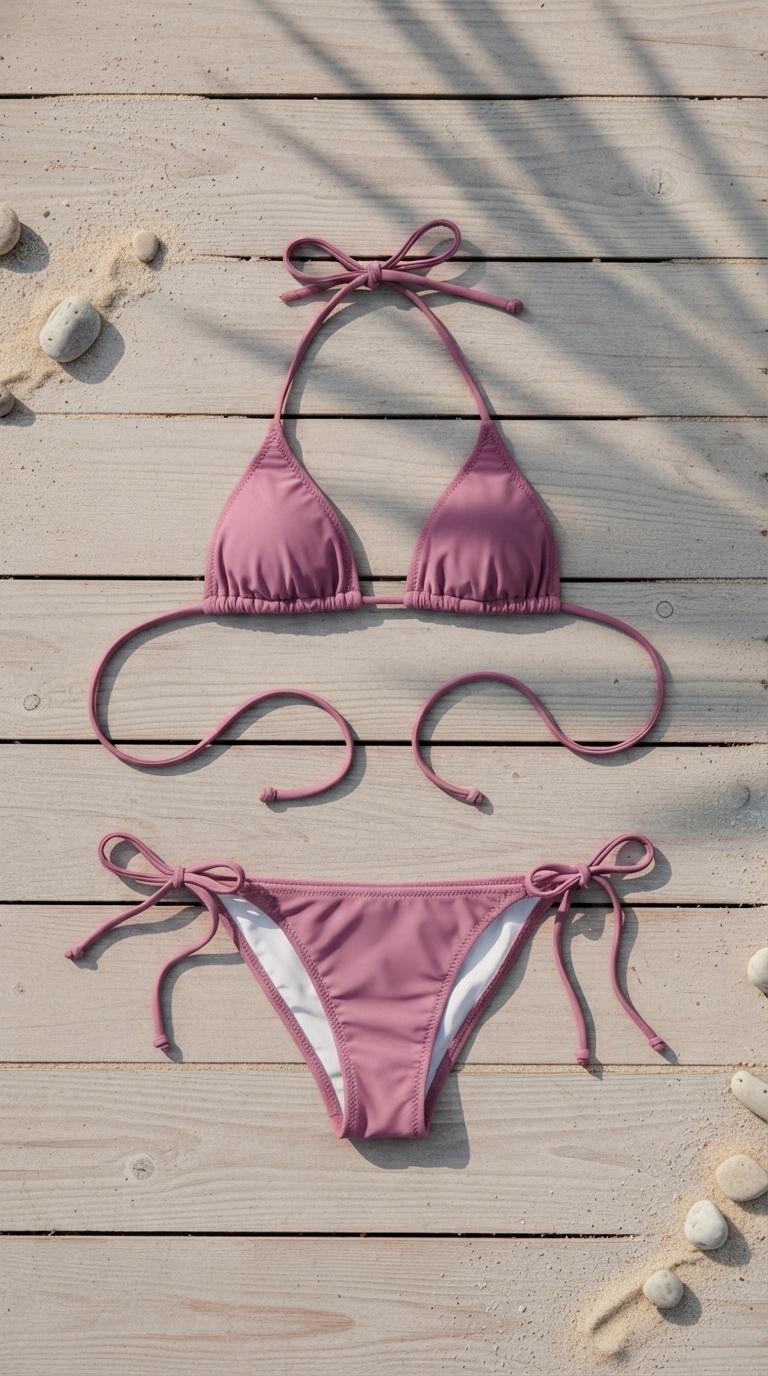 Purple Triangle Bikini Set, Removable Pads, Adjustable Halter String ...