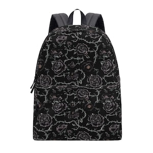 Gothic Grunge Black Roses & Thorns Backpack – Durable Canvas and Polyester, Laptop Sleeve Option, 3 Sizes, Adults Students Kids Work Travel