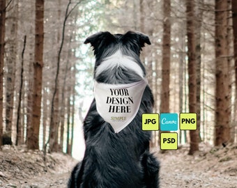 Sublimation Dog Bandana PSD, Mockup for Pet Collar, Pet Bandana, Canva Compatible, PNG + JPG File