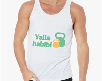 Yalla Unisex Workout Shirt - Tanktops with Sayings - Men Fitness Tank Shirt - Gym Tank Top