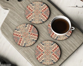 Tatreez Coasters - Palestinian Coaster Set - Housewarming Gift - Cork Bottom Coaster - Beverage Coasters - Arabic Coaster - Tea Coaster Set