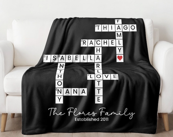 Personalized Crossword Puzzle Blanket: Custom Family Name Throw
