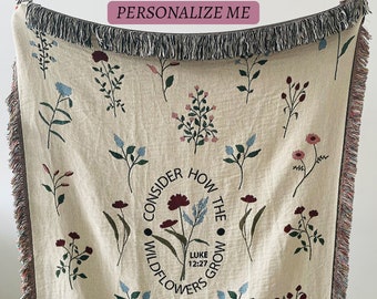Floral Christian Throw Blanket: Woven Bible Verse Tapestry