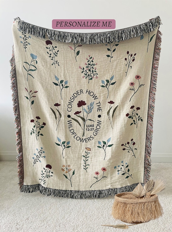 Floral Christian Throw Blanket: Woven Bible Verse Tapestry