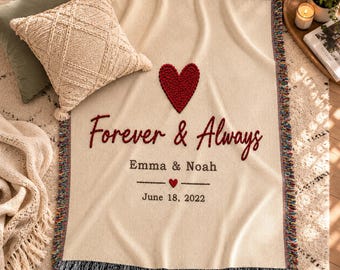 Manta tejida personalizada, recuerdo de boda, regalo de aniversario para parejas, para siempre y siempre, manta de algodón.