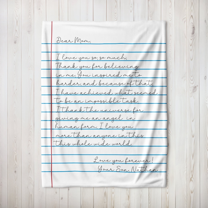 Love Letter Blanket Gift for Mother, Handwriting Woven Throw Blanket for Mom, Handwritten Woven