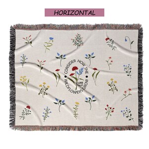 How the Wildflowers Grow Woven Throw Blanket Living Room Catholic Bible Verse Christian Scripture Decorative Woven Blanket Wall Art Tapestry