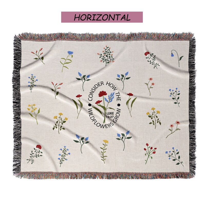 How the Wildflowers Grow Woven Throw Blanket Living Room Catholic Bible Verse Christian Scripture Decorative Woven Blanket Wall Art Tapestry