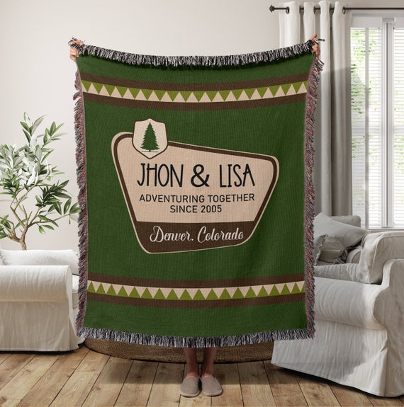 Personalized Anniversary Cotton Woven Blanket: National Park Adventure Gift