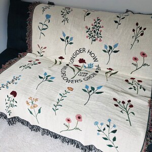 How the Wildflowers Grow Throw Blanket Scripture Bible Verse Blanket Christian Tapestry Woven Throw Blanket Verse Faith and God Throw Floral