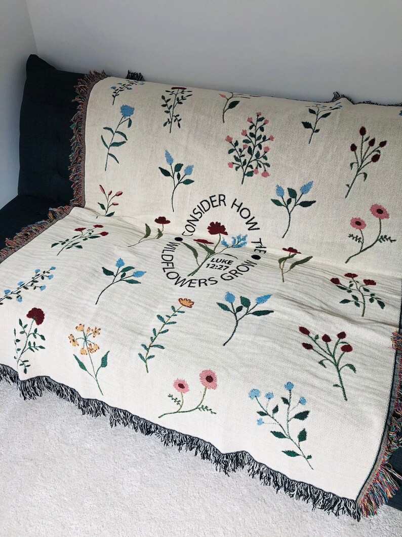 How the Wildflowers Grow Throw Blanket Scripture Bible Verse Blanket Christian Tapestry Woven Throw Blanket Verse Faith and God Throw Floral