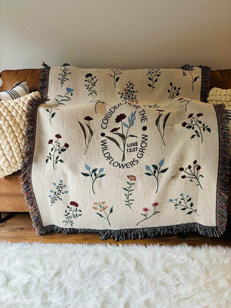 How the Wildflowers Grow Throw Blanket Scripture Bible Verse Blanket Christian Tapestry Woven Throw Blanket Verse Faith and God Throw Floral. Catholic Gifts For Women. Religious Gifts. Bible gifts for mom.