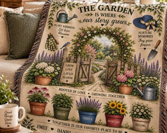 Personalized Garden Blanket, Custom Family Throw, Grandma Gift, Gardening Gift