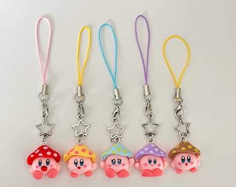 Mushroom Kirby Keychain | kawaii accessories | silver phone strap | resin | nintendo