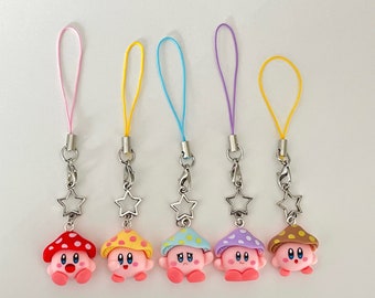 Mushroom Kirby Keychain | kawaii accessories | silver phone strap | resin | nintendo