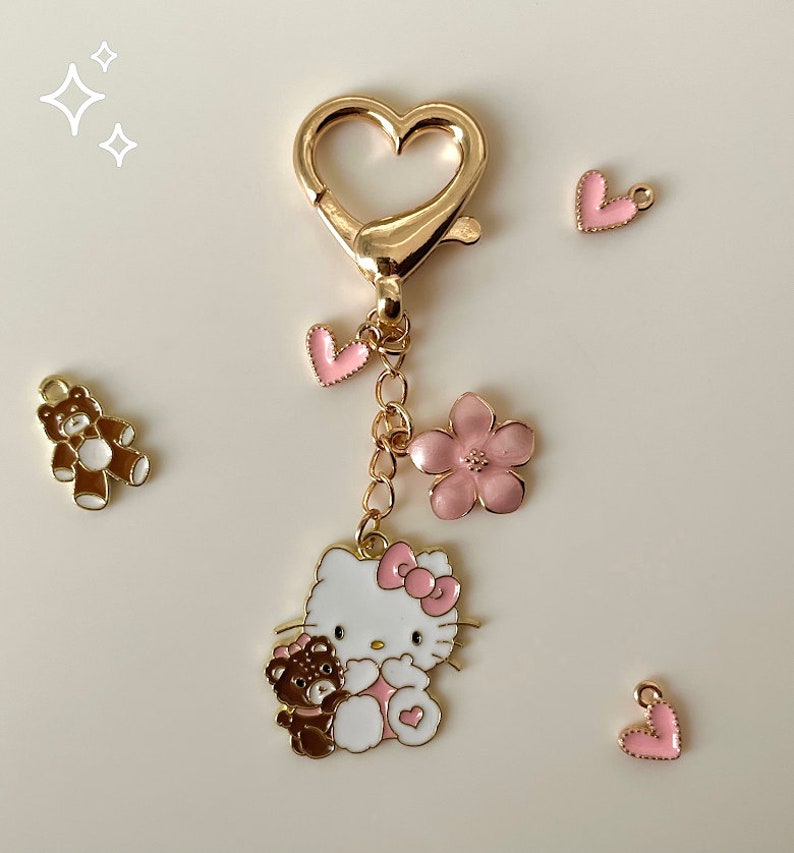 Hello Kitty Sakura Keychain Kawaii Accessories Gold Keychain L Sanrio