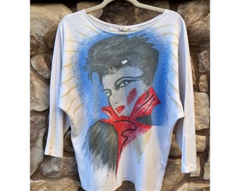 Vintage Blowout Sweatshirt Women's Large 80s Dolman Sleeve Lightweight Front Art Graphic