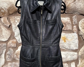 Vintage Bebe Leather Moto Vest, 90s Biker Jacket, Made in England, Size Medium