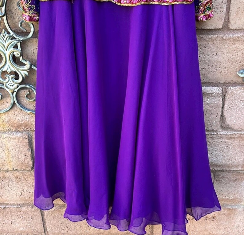 Vintage Adrianna Papell Silk Beaded Evening Dress Maxi Long Sleeve Size 8 Purple 1994 image 8