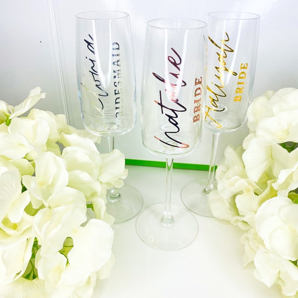 Personalised Bride Bridesmaid Champagne Glass, Wine Glass, Prosecco Glass | Champagne Flute |Bridesmaid, Bride, Glass, Bridesmaid Gift