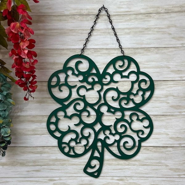 Hidden Mickey Clover Saint Patrick's Day Door Hanger - Green Clover Mickey Sign - Gift for Mickey Collector - St. Patricks Day Decor - QUICK