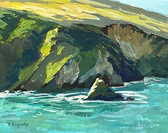 Original gouache painting Albion Cove Cliffs