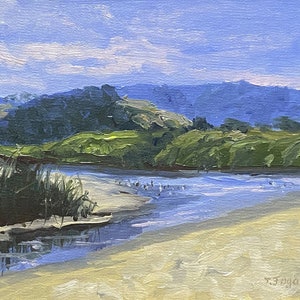 Carmel River Beach Morning View - Original 6”x8” Oil painting on linen panel
