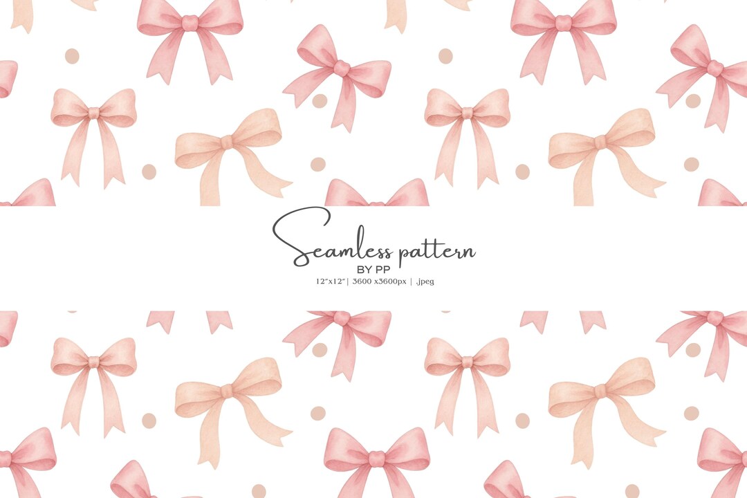Watercolor Pink Bow Seamless Pattern With Soft Pastel Ribbons, Girly ...