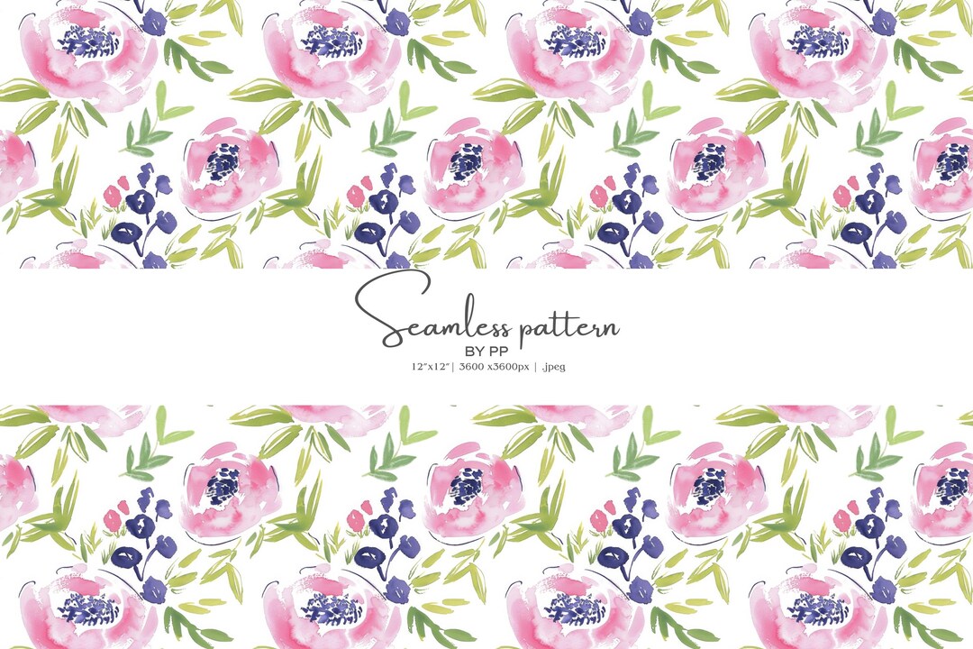 Pink Floral Seamless Pattern, Watercolor Flowers Digital Paper ...