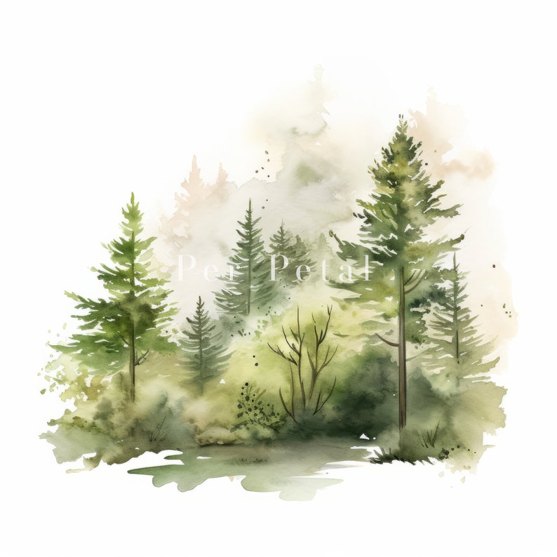 Aperturee Watercolor Green Forest Rectangle Backdrop, Woodland Trees Nature Decor, Spring Summer Theme Background for Baby Shower