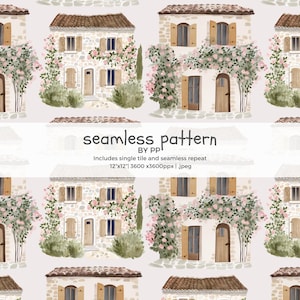 tuscan villa seamless pattern, italian countryside wallpaper design, mediterranean house print, european summer fabric, 12x12 jpeg