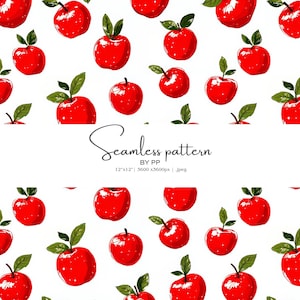 padrão de maçã, maçãs vermelhas, impressão de frutas, papel digital, textura perfeita, decoração de outono, clipart de comida, design suculento, tema de pomar, jpeg rústico