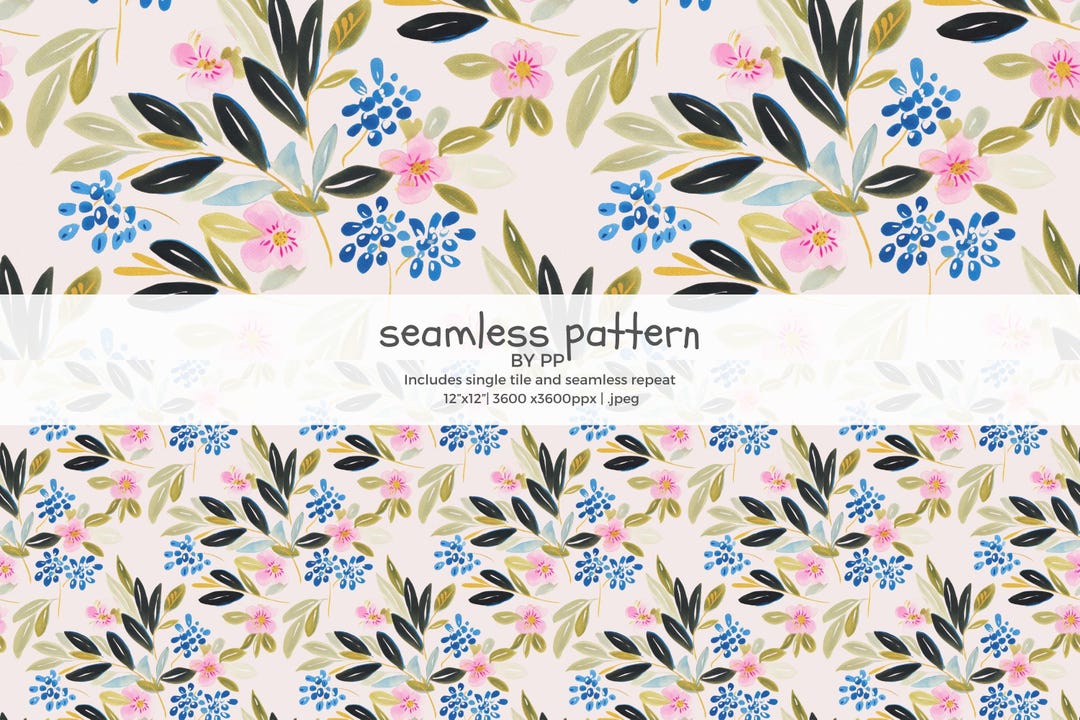 Olive Branch Seamless Pattern, Mediterranean Floral Repeat, Blue Berry ...