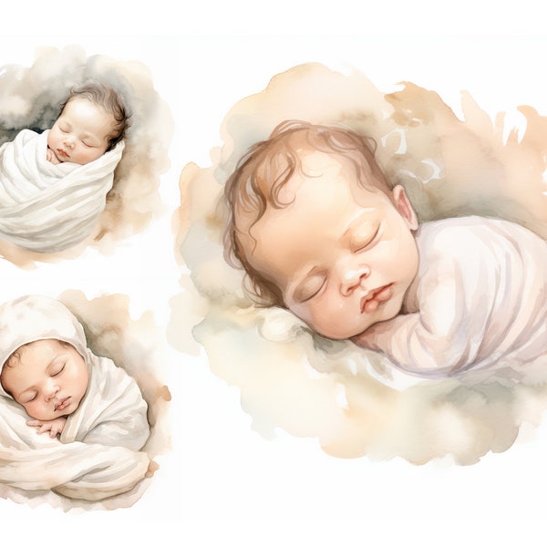 9 Watercolor Newborn Clipart - Watercolor Baby Clipart - Watercolor Nursery Clipart - Kids Sublimation Tenderness - Motherhood Scrapbooking