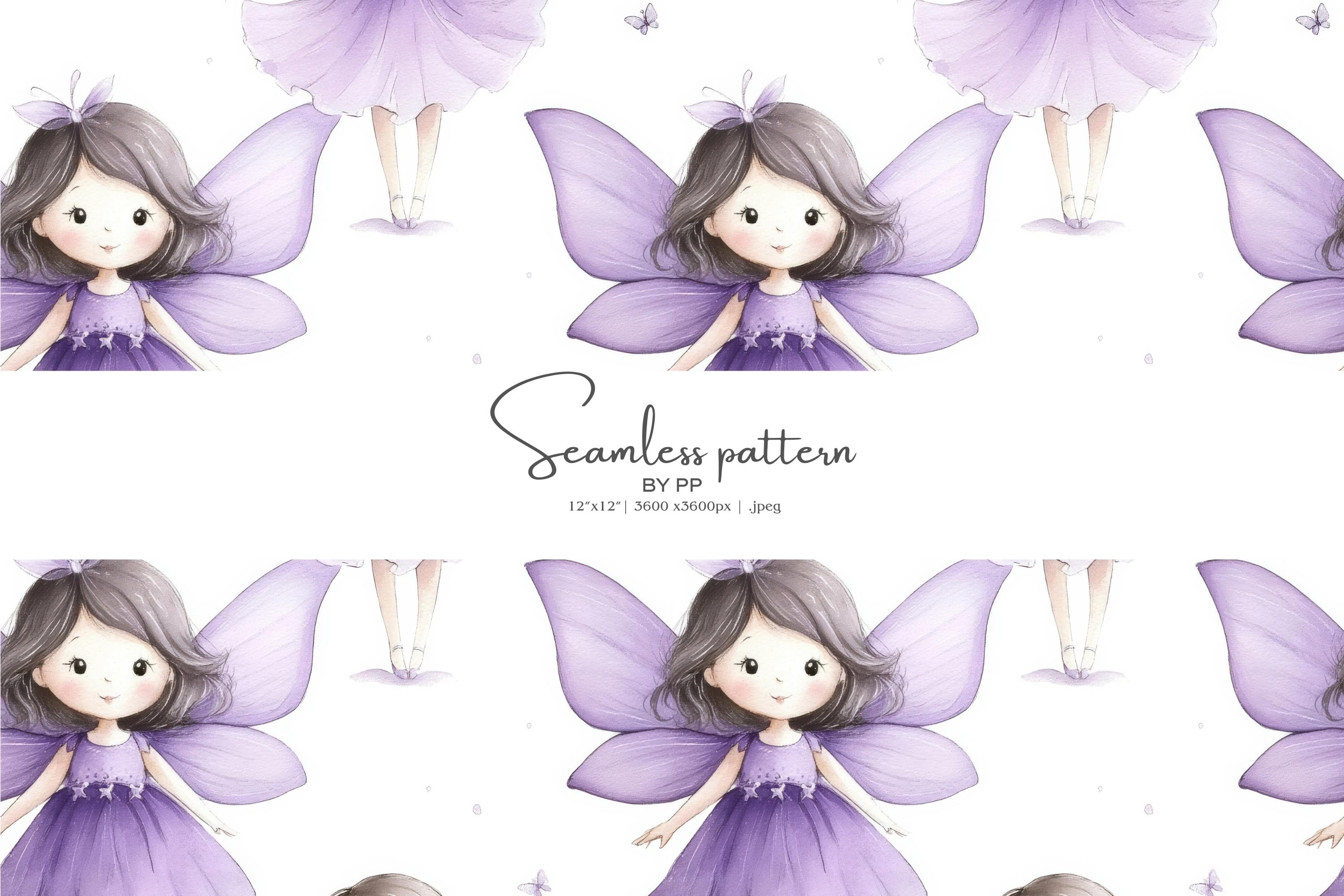 Fairy Clipart, Purple Fairy, Watercolor Fairy, Seamless Pattern ...