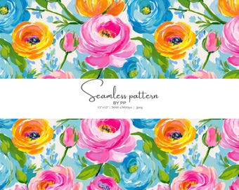 helder schilderachtig naadloos bloemenpatroon, kleurrijk gedurfd bloem digitaal papier, 12 x 12 inch levendige bloemenontwerp voor ambachten en stof, jpeg
