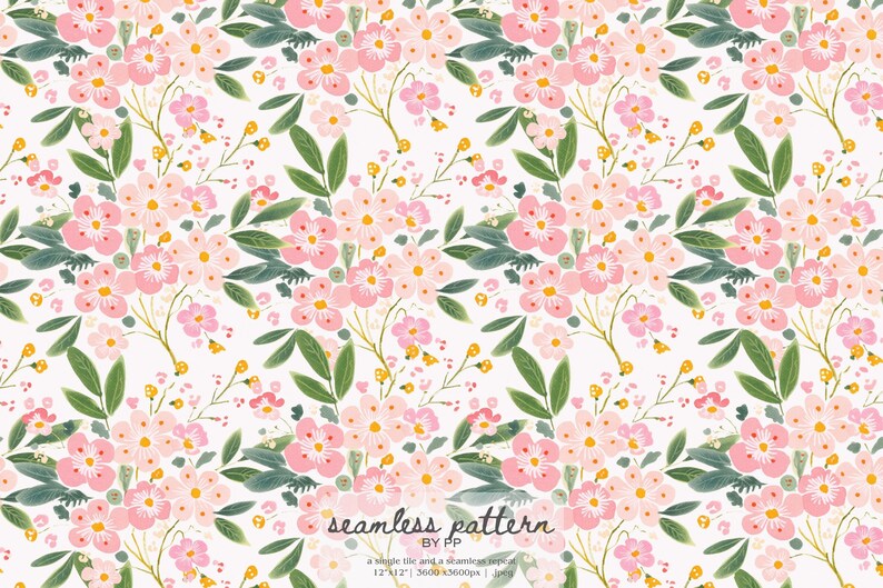 Cherry Blossom Seamless Pattern, Pink Spring Floral Bouquet, Romantic ...