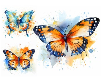 9 Watercolor Butterflies Clipart - Watercolor Flying Butterflies Clipart - Meadow Clipart Jpeg - Instant Download - Butterfly Clipart Jpeg
